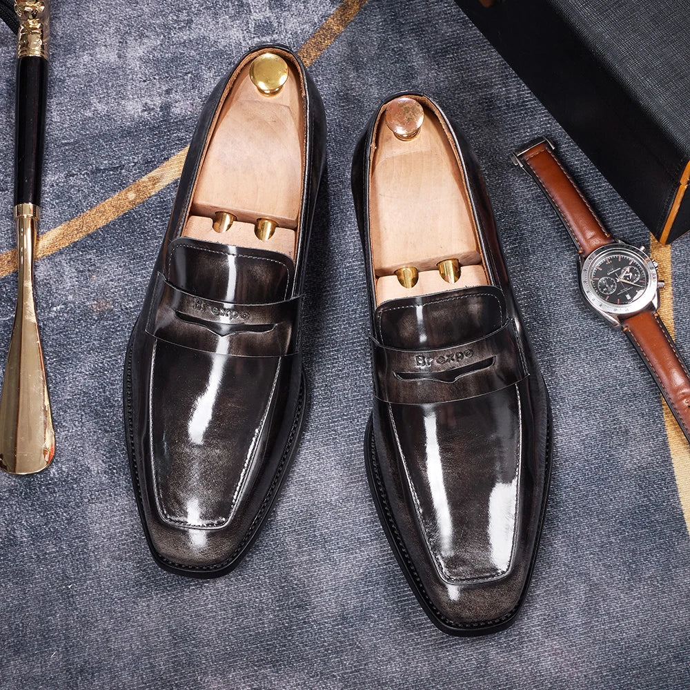 Hand-Stitched Genuine Leather Slip-On Loafers
