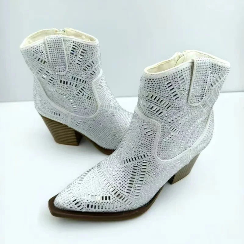 Full Diamond Style Pointed Toe Chelsea Boots