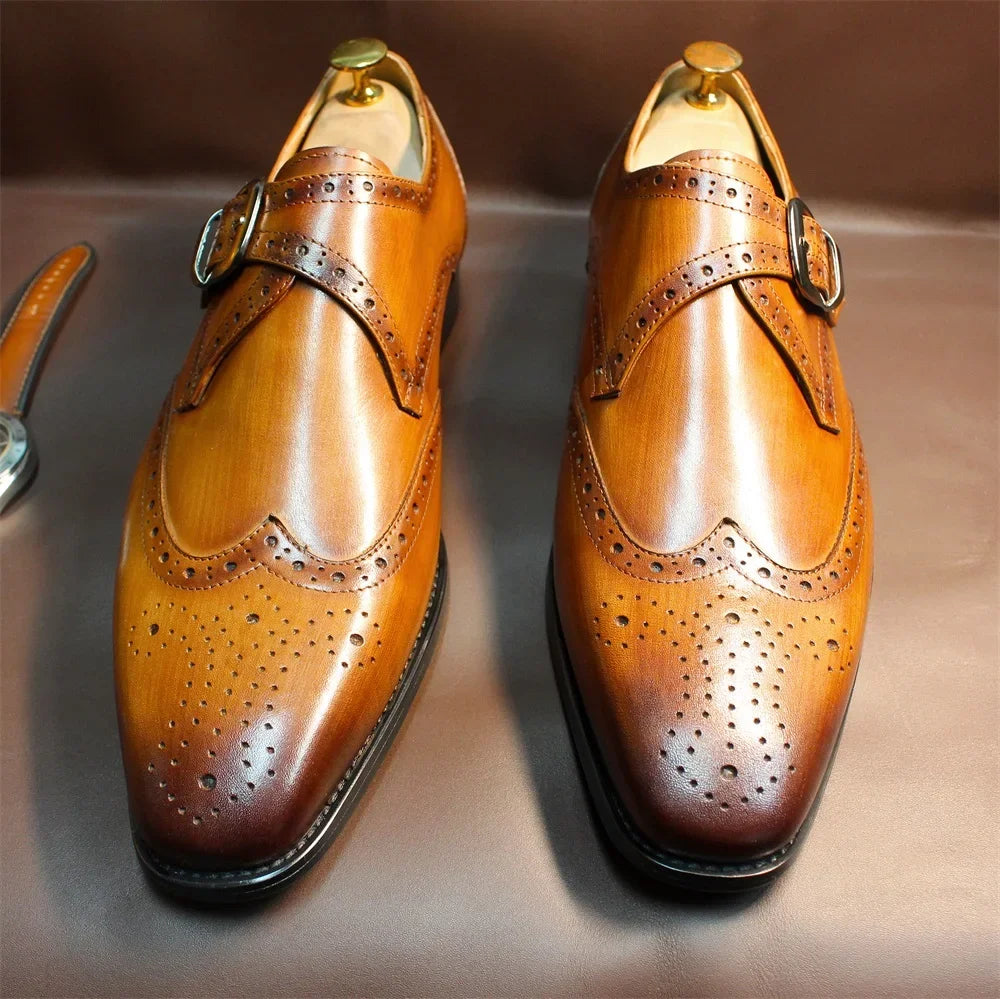 Genuine Leather Pointed Toe Buckle Loafers