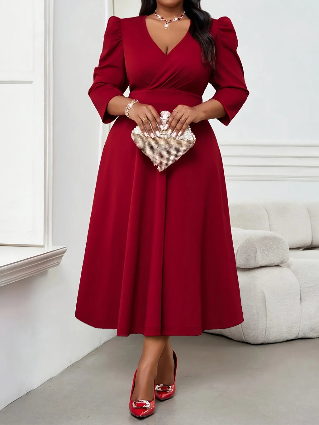 Elegant Red Dress For Large-Sized Women