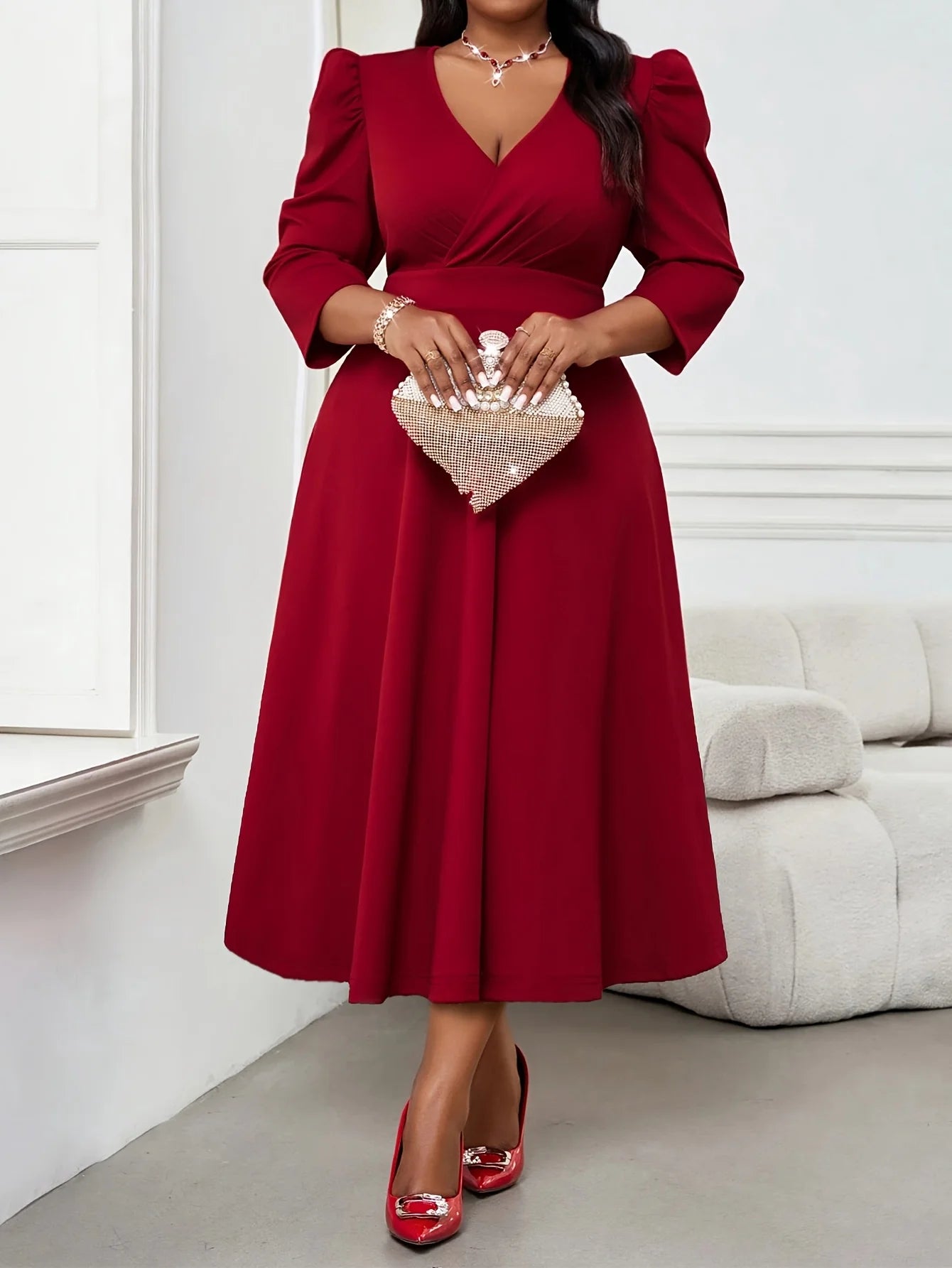 Elegant Red Dress For Large-Sized Women