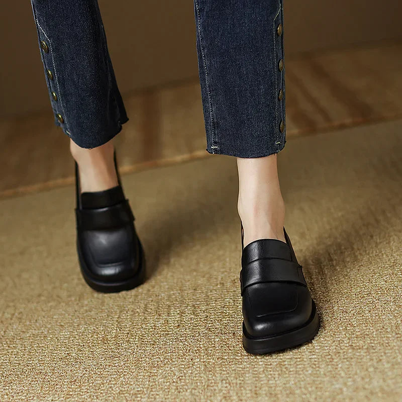 Retro British Style Thick High Leather Loafers