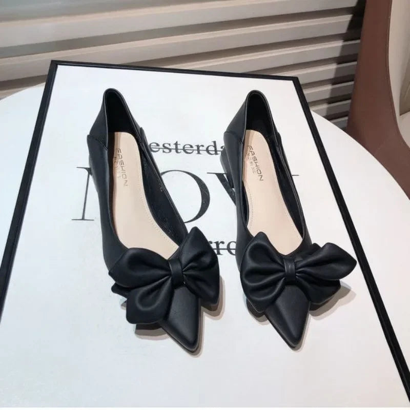 Low Heel Elegant Pointed Toe With Bow Slip-On