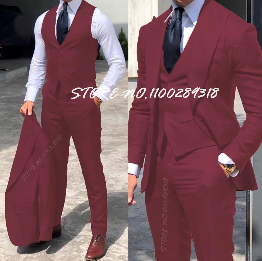 Classy 3 Pieces Tuxedos Slim Fit Costume Homme(Jacket+Vest+Pants)
