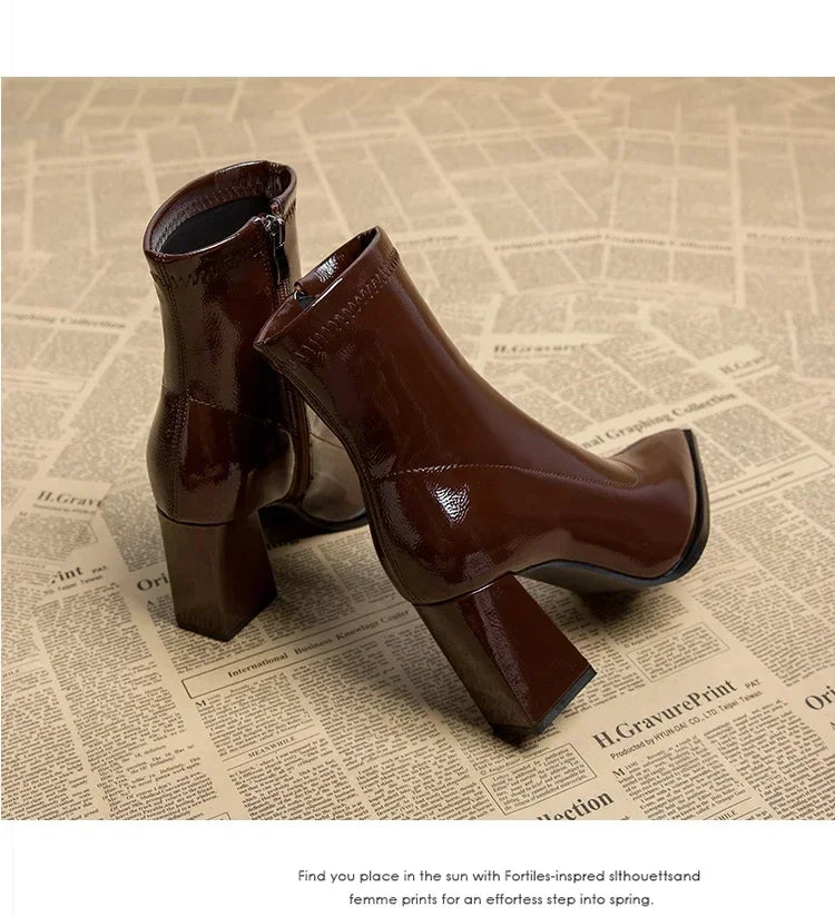 Pointed Toe Thick Heel French Ankle Boots