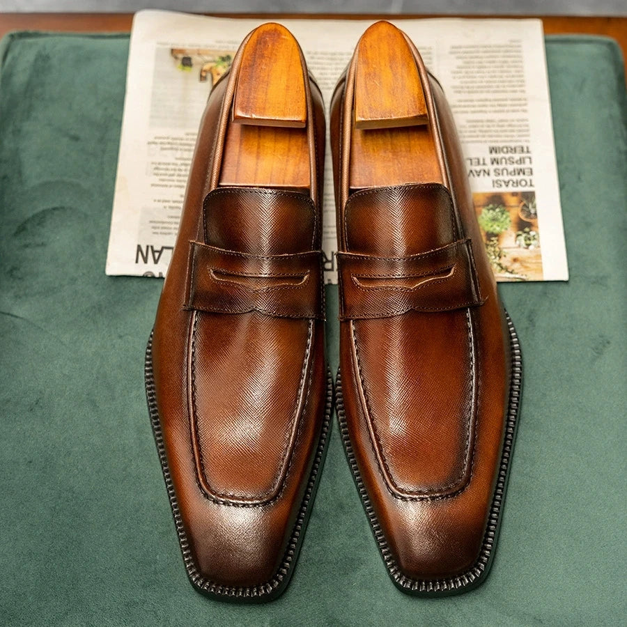 Genuine Leather Mens Slip On Loafers