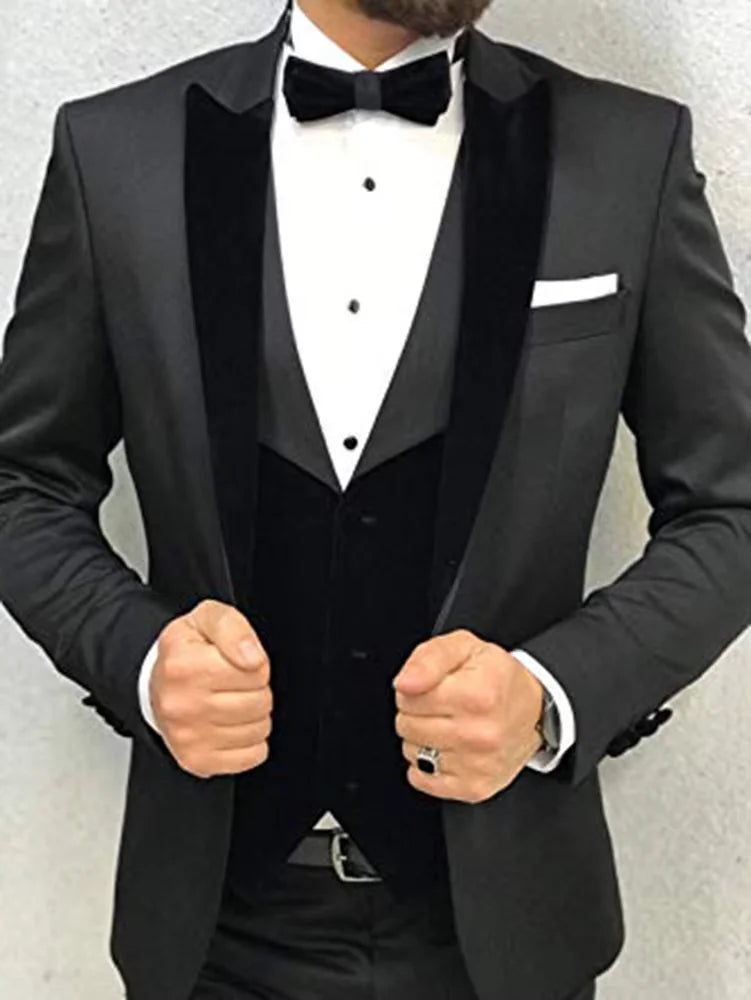 Slim Fit Men's 3 Pieces Suit Wedding Dinner Groom Tuxedo Suits for Men Jacket Waistcoat & Trousers Business Men Suits Sets