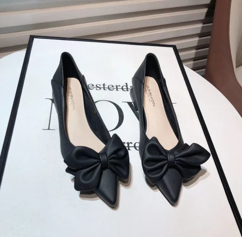Low Heel Elegant Pointed Toe With Bow Slip-On