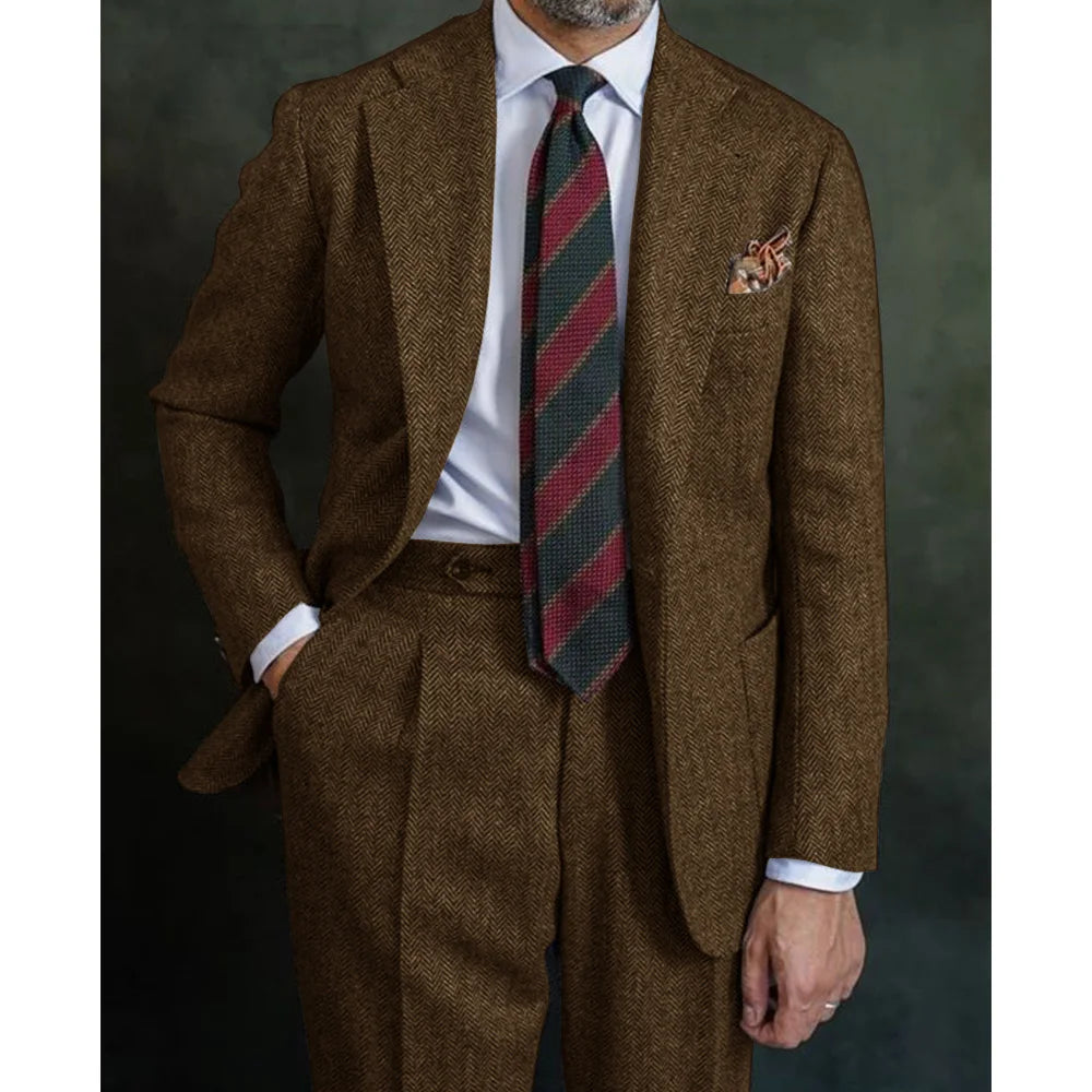 Men's Herringbone Suit Two Piece Suit Elegant Men's Suit Pants Set Casual Suit Men's Clothing Men's Pants Halloween Party