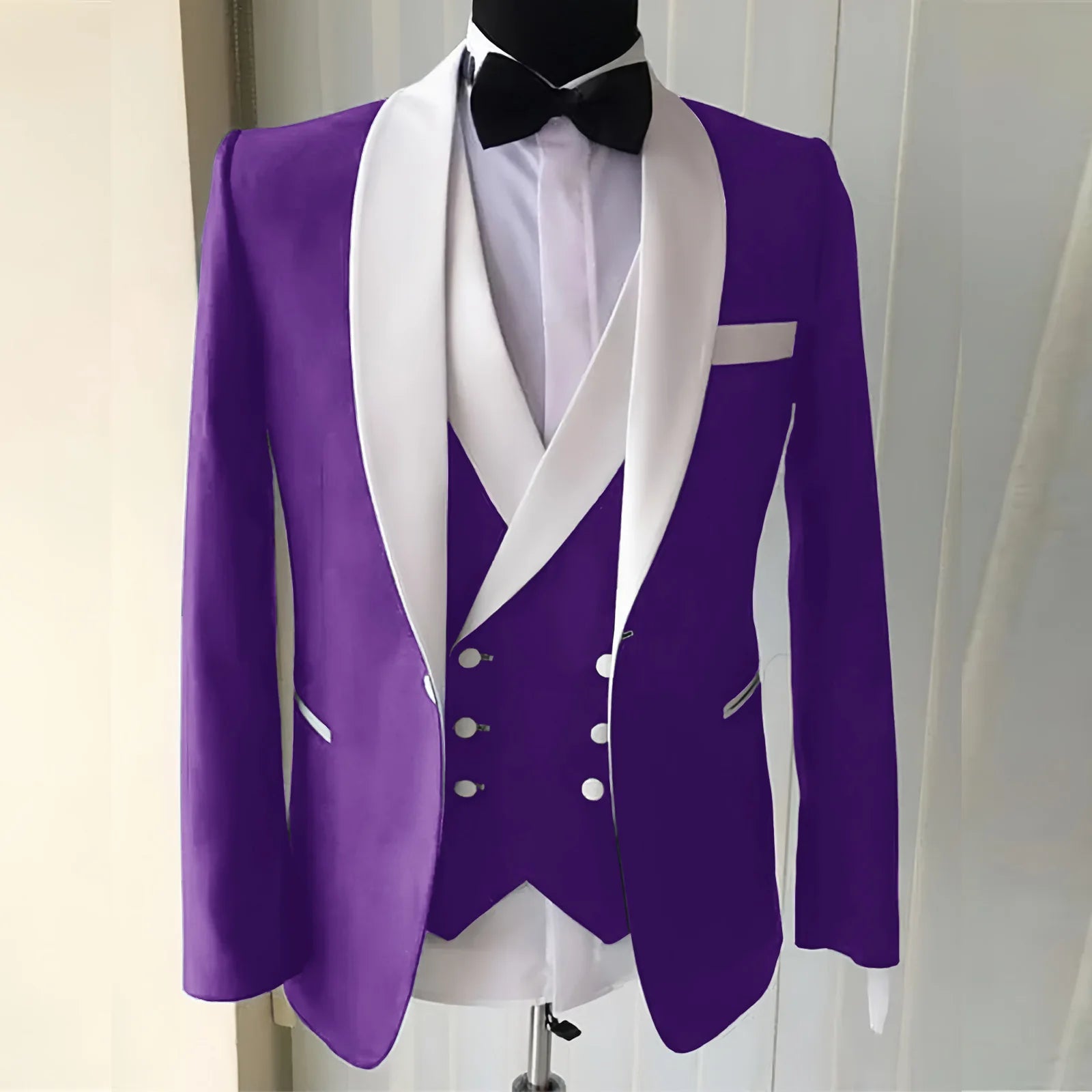 Wedding Suit for Men Slim Fit Shawl Lapel Solid Tuxedo Blazers and Pant and Double Breasted Vest Costumes Pour Hommes 3 Pièces
