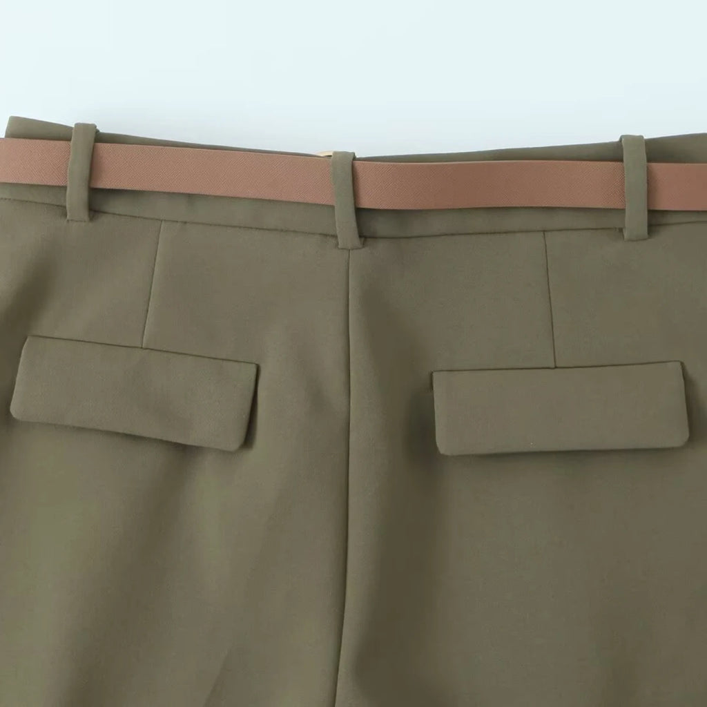 Women's Belted Pleated High Waist Trousers