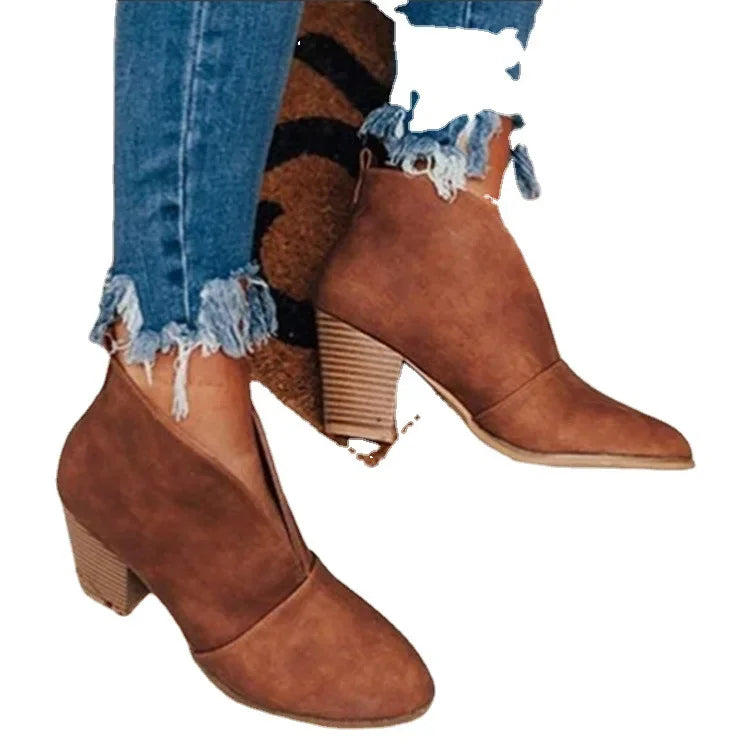 Stacked Heel Booties Chelsea Boots PU Botas Zapatos Block Heels