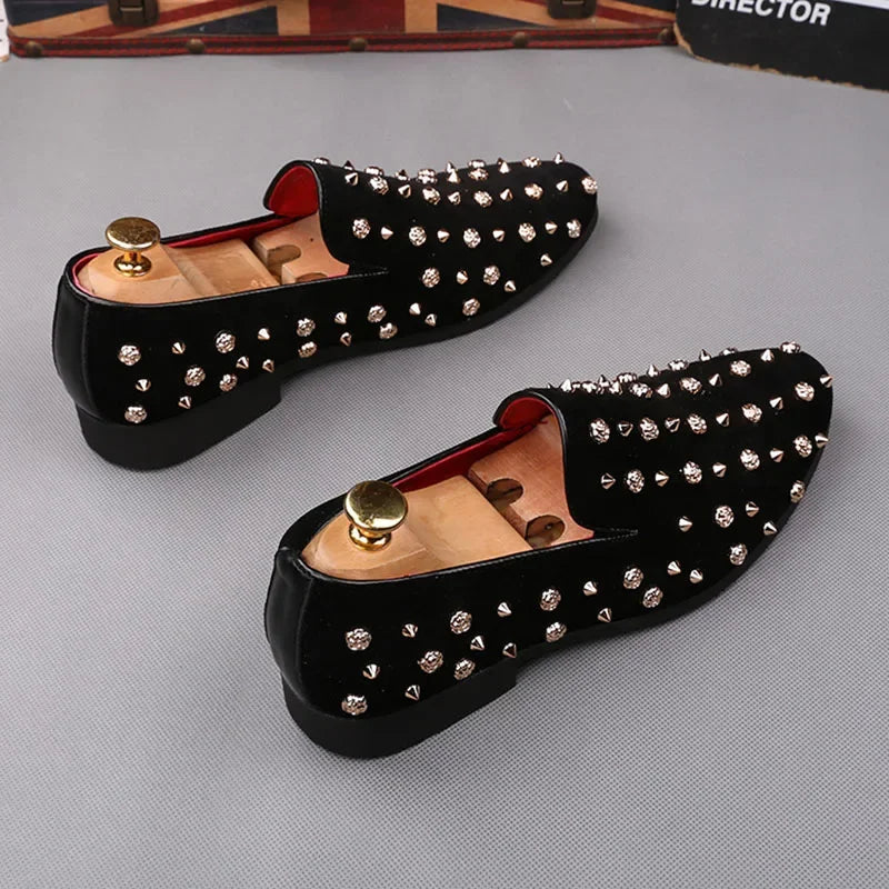 British Pointed Punk Rivet Loafers