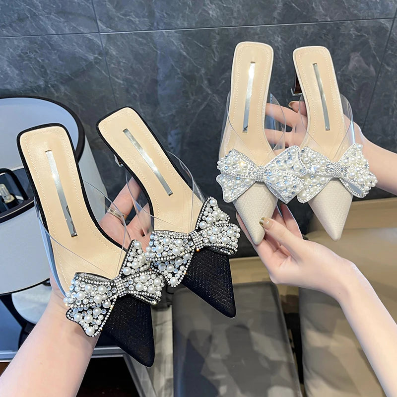 Sweet Pointed Toe Butterfly-knot Slippers High Heels