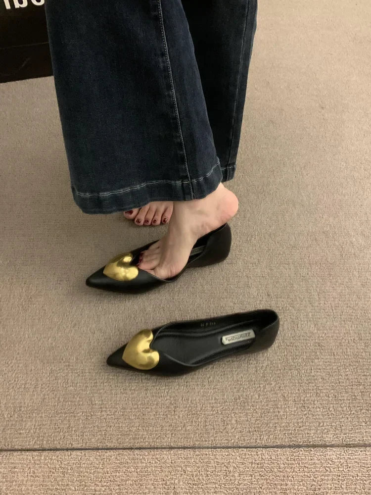 Elegant Black Flat Bottomed Single Shoes