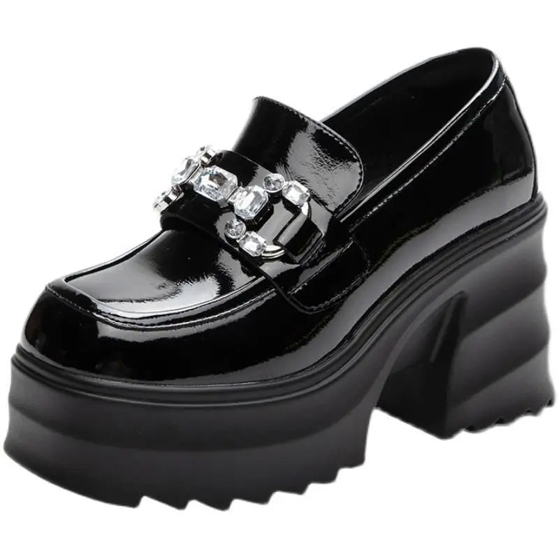 British Style Chunky Thick High Heel Satile Small Leather Shoes