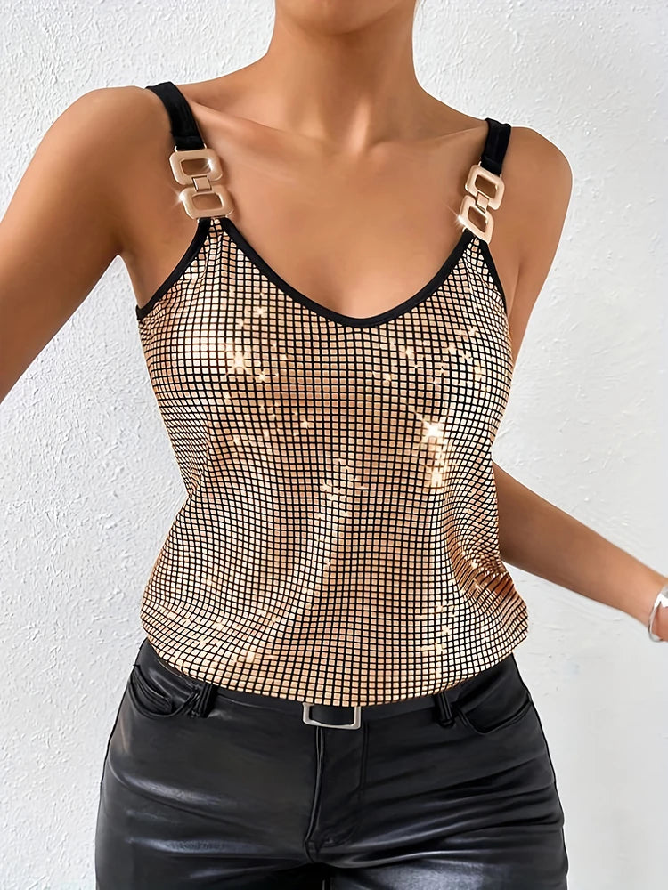 Sleeveless Sequined Nightclub Tank Top