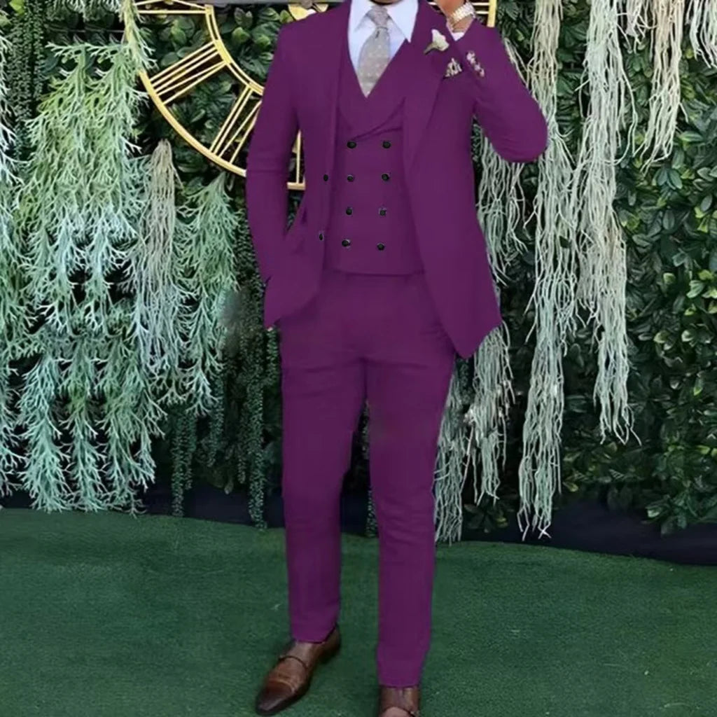 Men's Slim-Fit Three-Piece Suit，Three-Piece set of Vest, Blazer and Trousers，Ideal for Weddings, Business and Formal Occasions