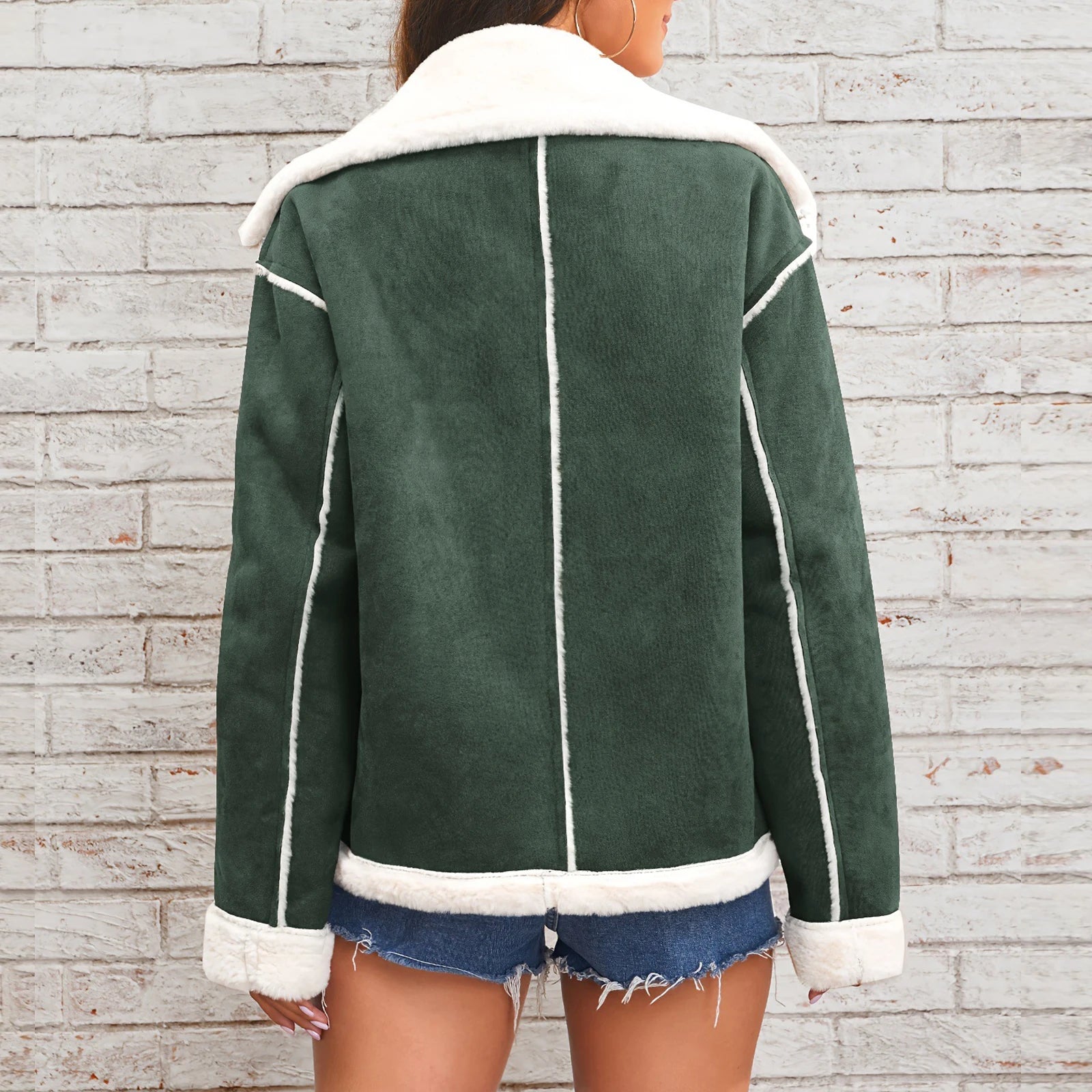 Fashion Lapel Thin Plush Short Jacket Retro Style Cropped Coat Streetwear