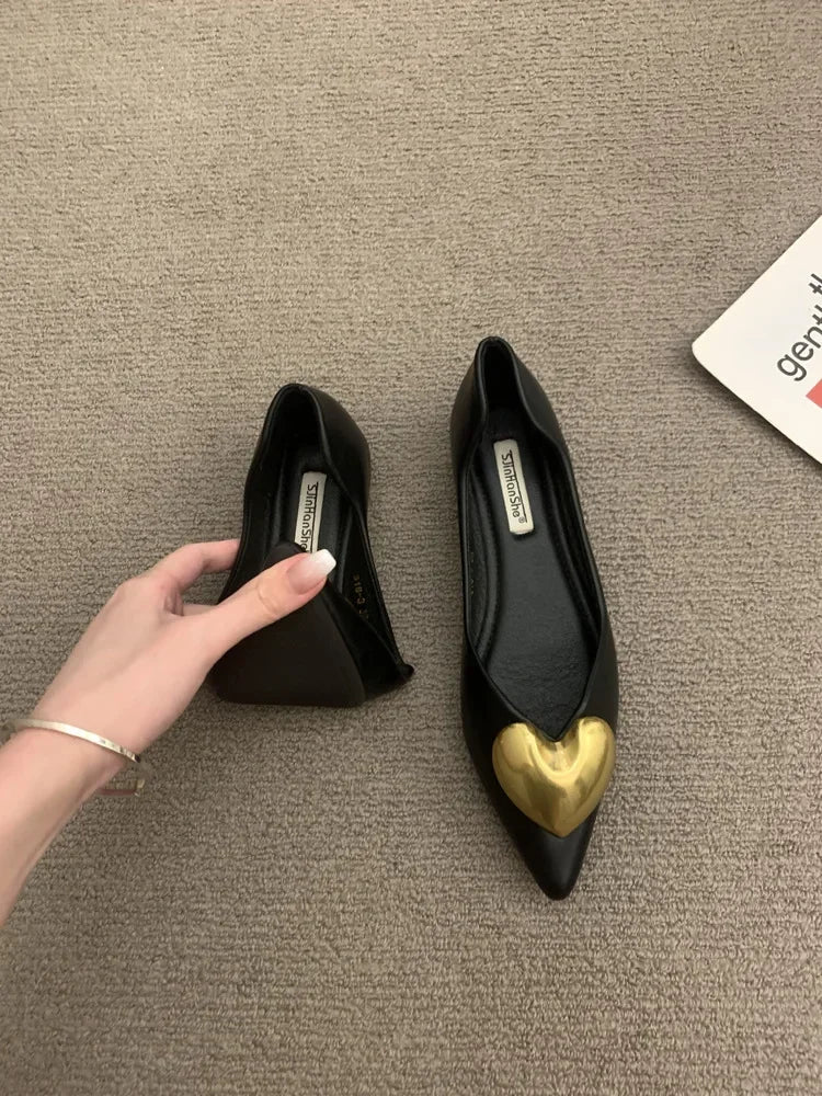 Elegant Black Flat Bottomed Single Shoes