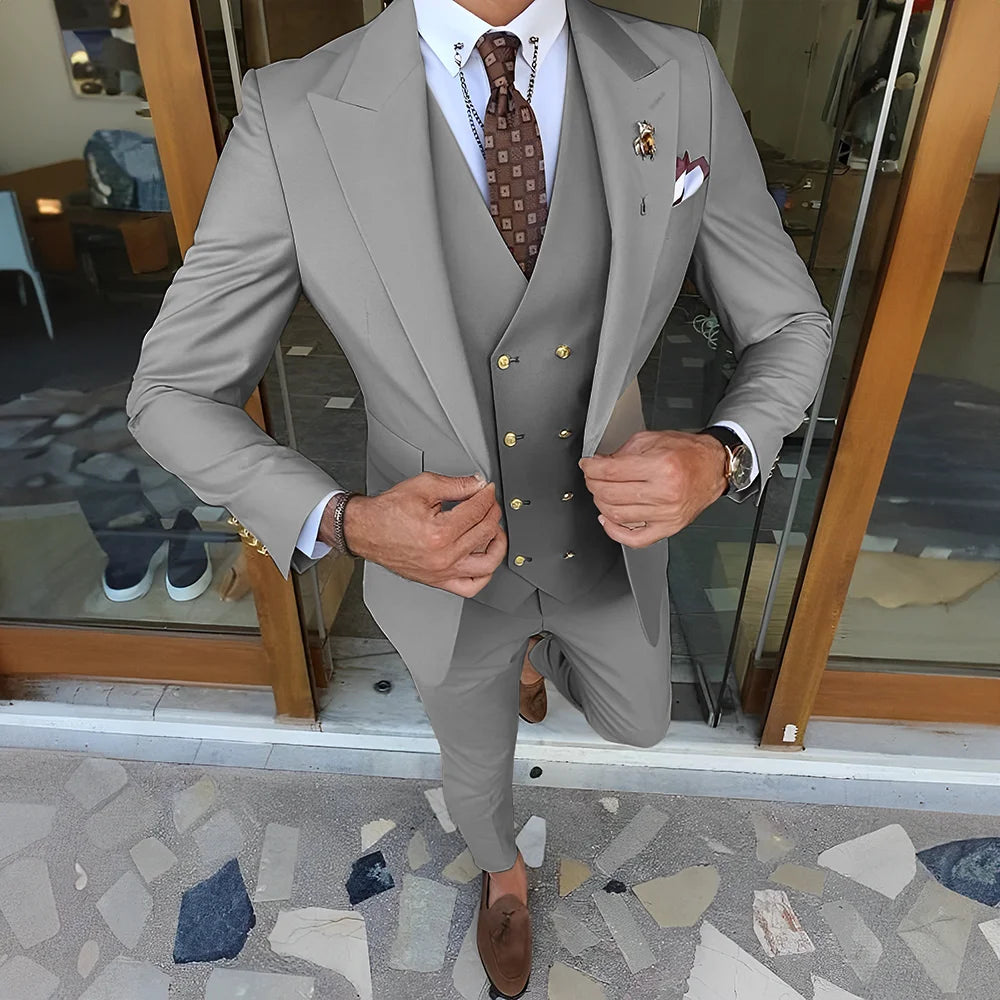 Elegant  3-piece Set (Tuxedo Pants Vest) Formal Peaked Collar Custom Suit