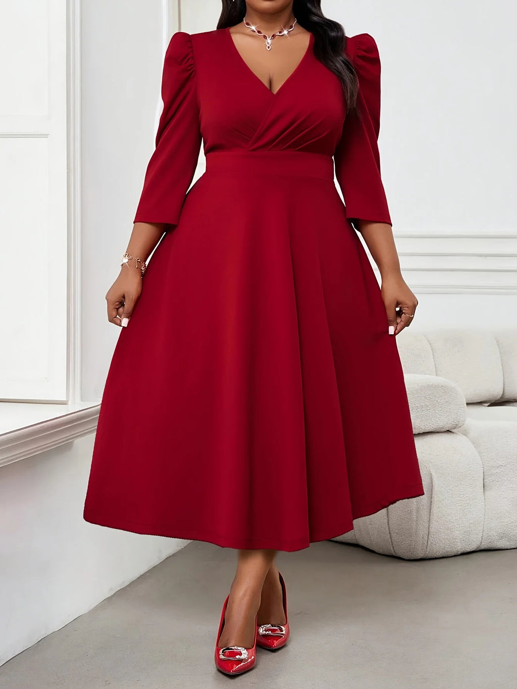 Elegant Red Dress For Large-Sized Women