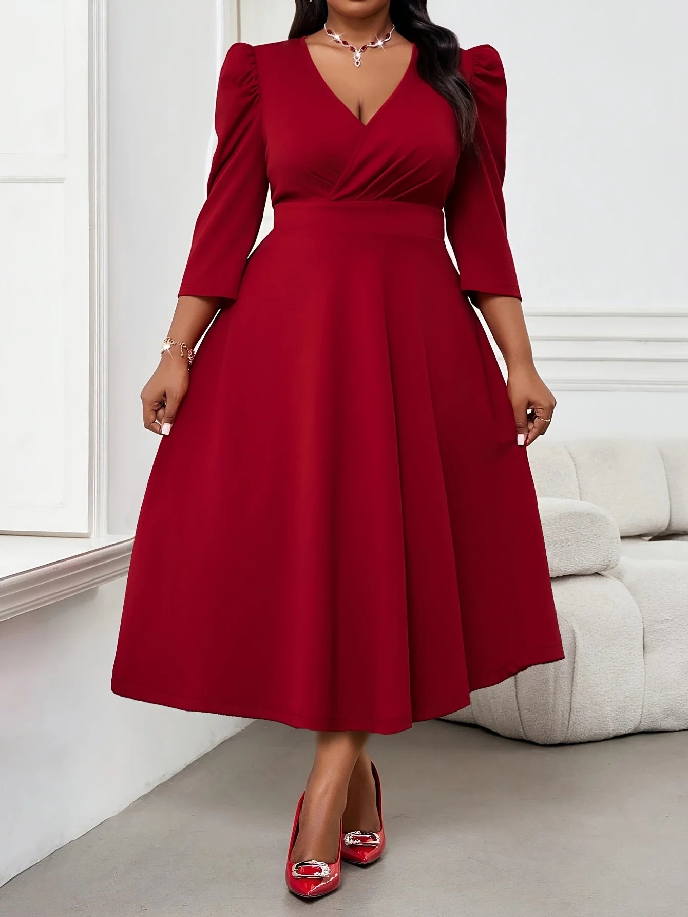 Elegant Red Dress For Large-Sized Women