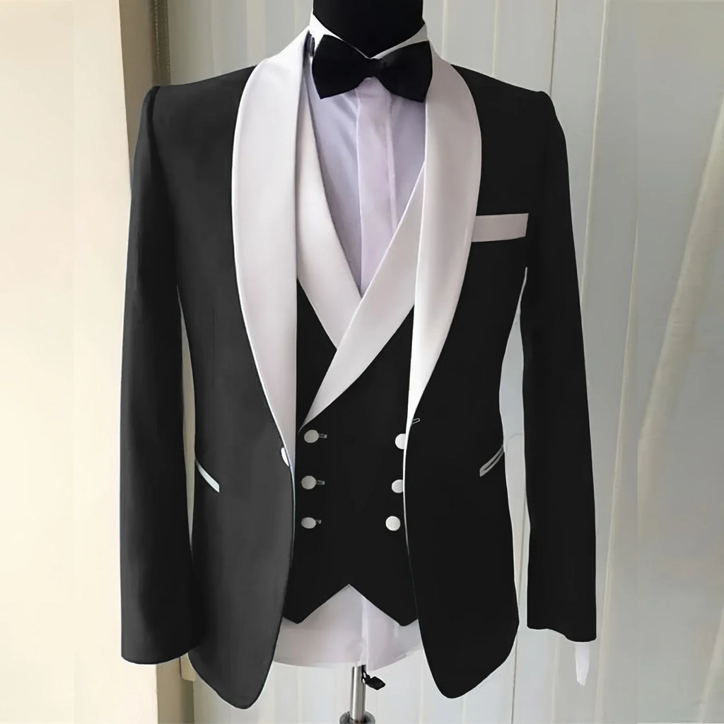 Wedding Suit for Men Slim Fit Shawl Lapel Solid Tuxedo Blazers and Pant and Double Breasted Vest Costumes Pour Hommes 3 Pièces