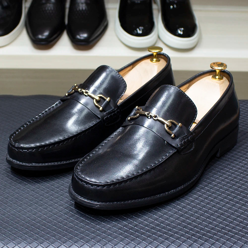 Handmade Genuine Leather Metal Chain Loafers