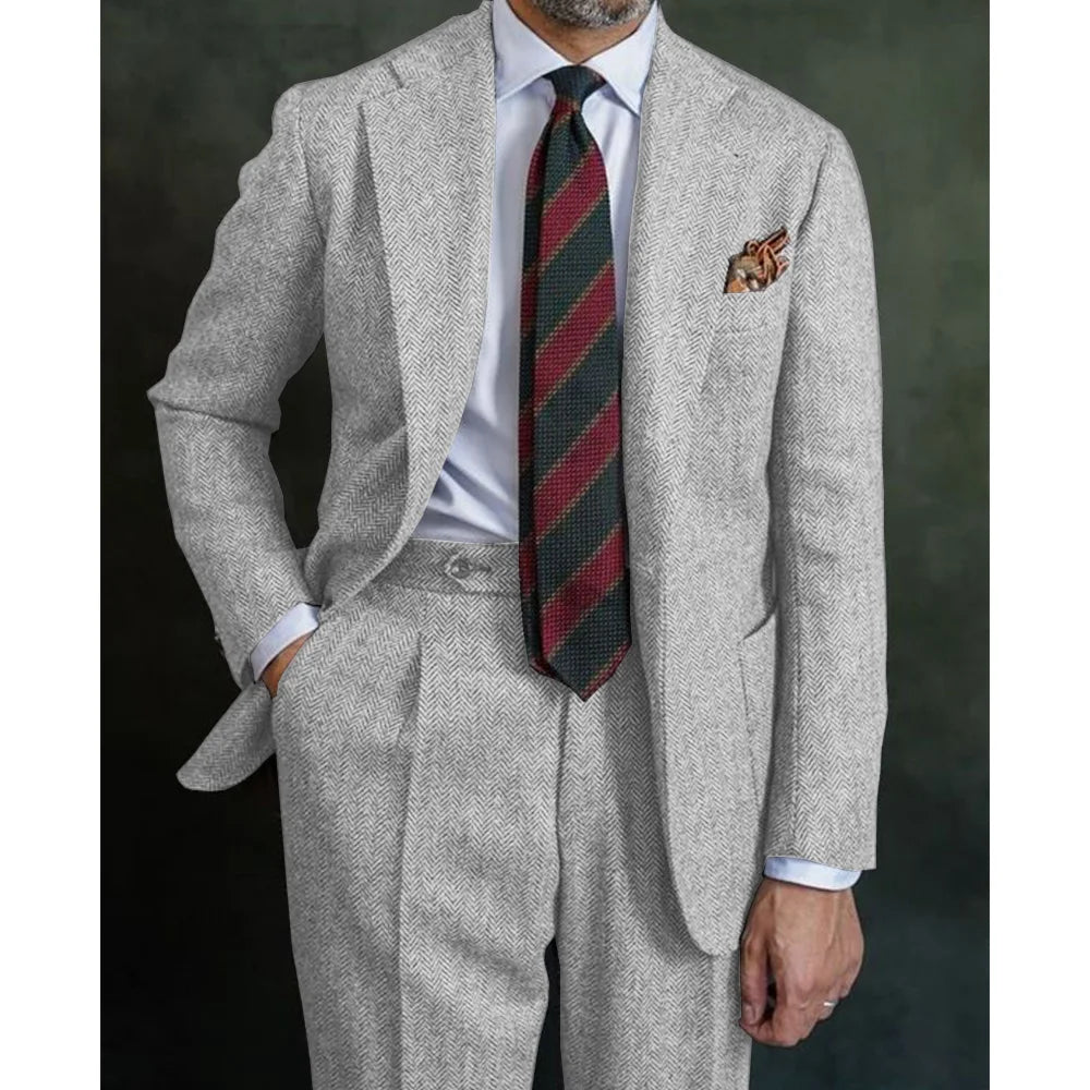 Men's Herringbone Suit Two Piece Suit Elegant Men's Suit Pants Set Casual Suit Men's Clothing Men's Pants Halloween Party