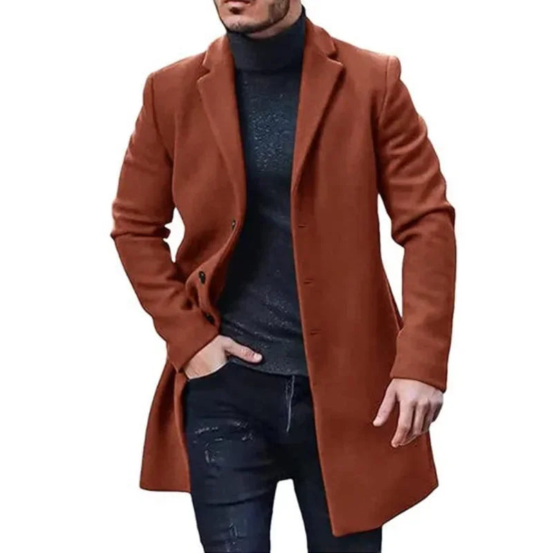 Men's Woolen Overcoat Solid Color Trench Outerwear Cardigan Jaqueta Masculina