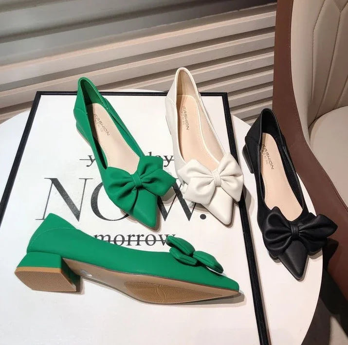 Low Heel Elegant Pointed Toe With Bow Slip-On