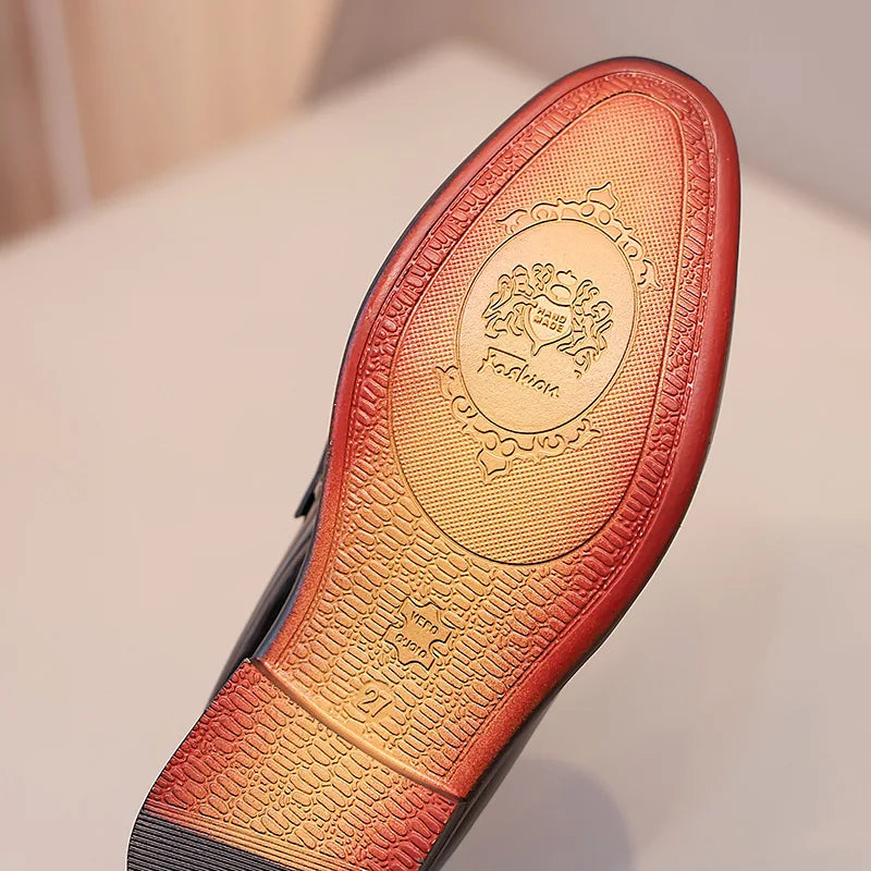 Children Classic Soft Bottom Point Toes Leather Loafers