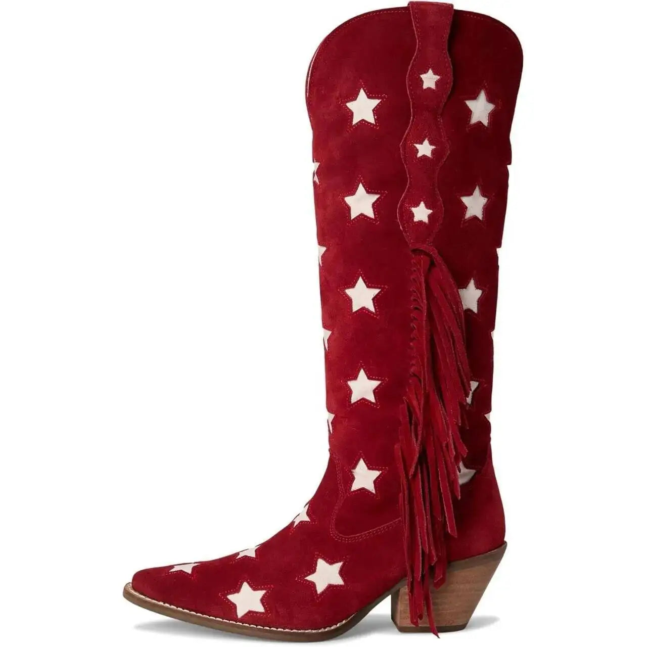 Five-Pointed Star Tassel Red Western Long Boots