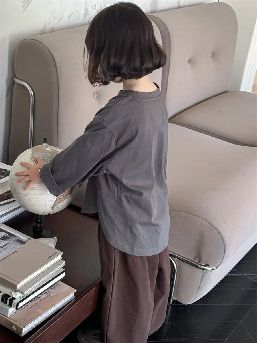 Girls Boys Casual Simple Long Sleeve Round Neck T-shirts