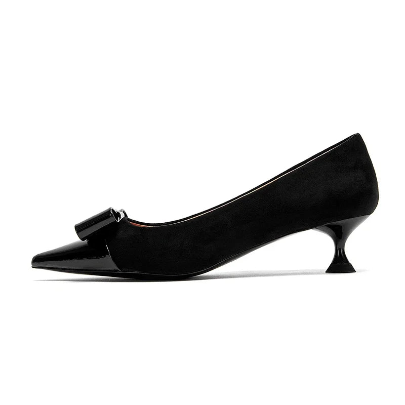 Elegant Low Heeled Female British Style Pointed Shoes