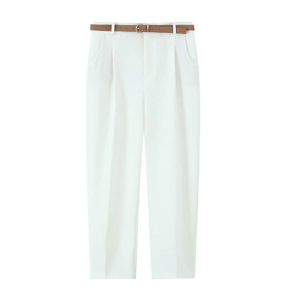 Women's Belted Pleated High Waist Trousers