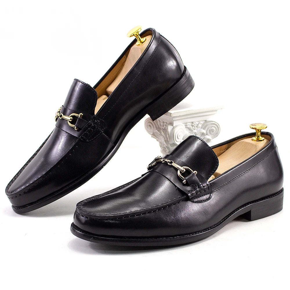 Handmade Genuine Leather Metal Chain Loafers