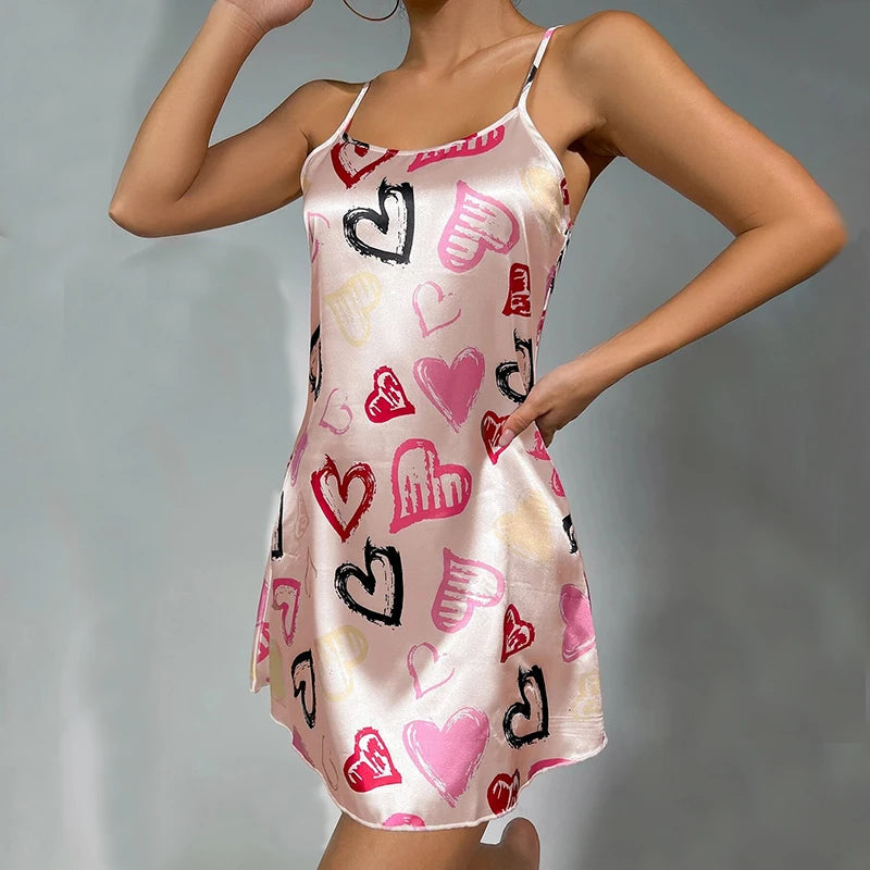 Satin Floral Print Comfortable Nightdress