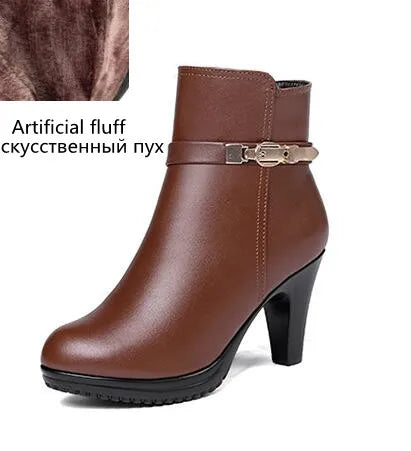 AIYUQI Ankle Boots Genuine Leather Boots Wool Booties High-heeled Snow Boots