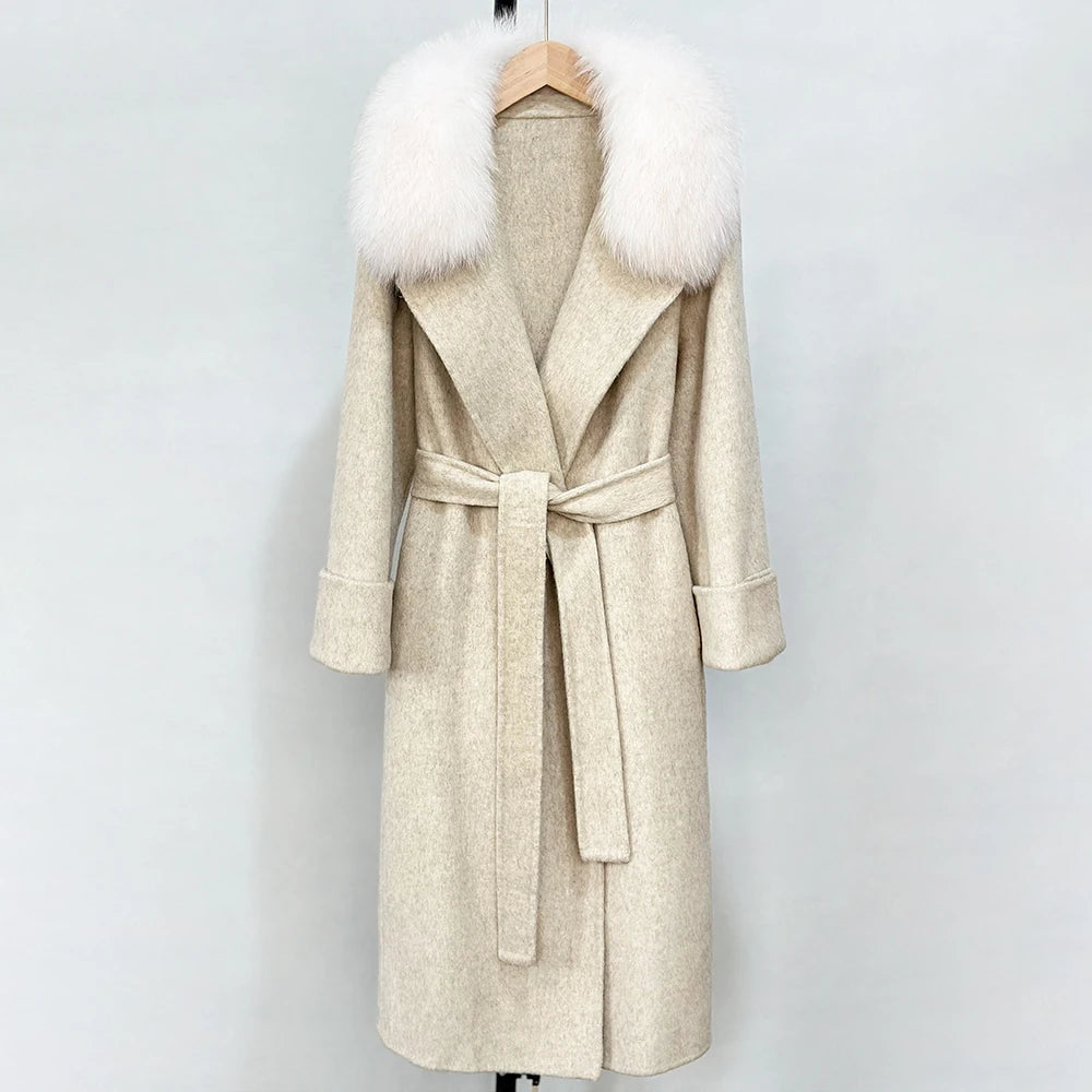 Fox Fur Collar Elegant Double-sided Wool Blend Coat Cashmere Wool Jacket