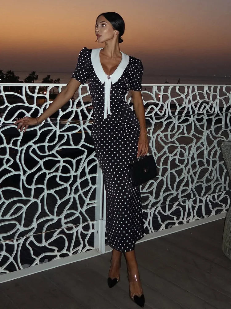 Sexy Short Sleeves Dot Printed Dress