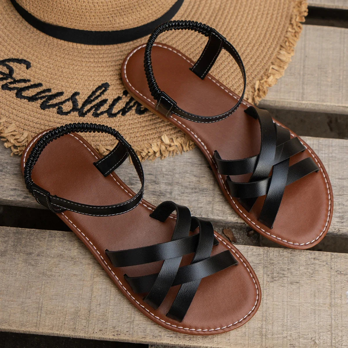 Flat Non Slip Roman Strap Sandals