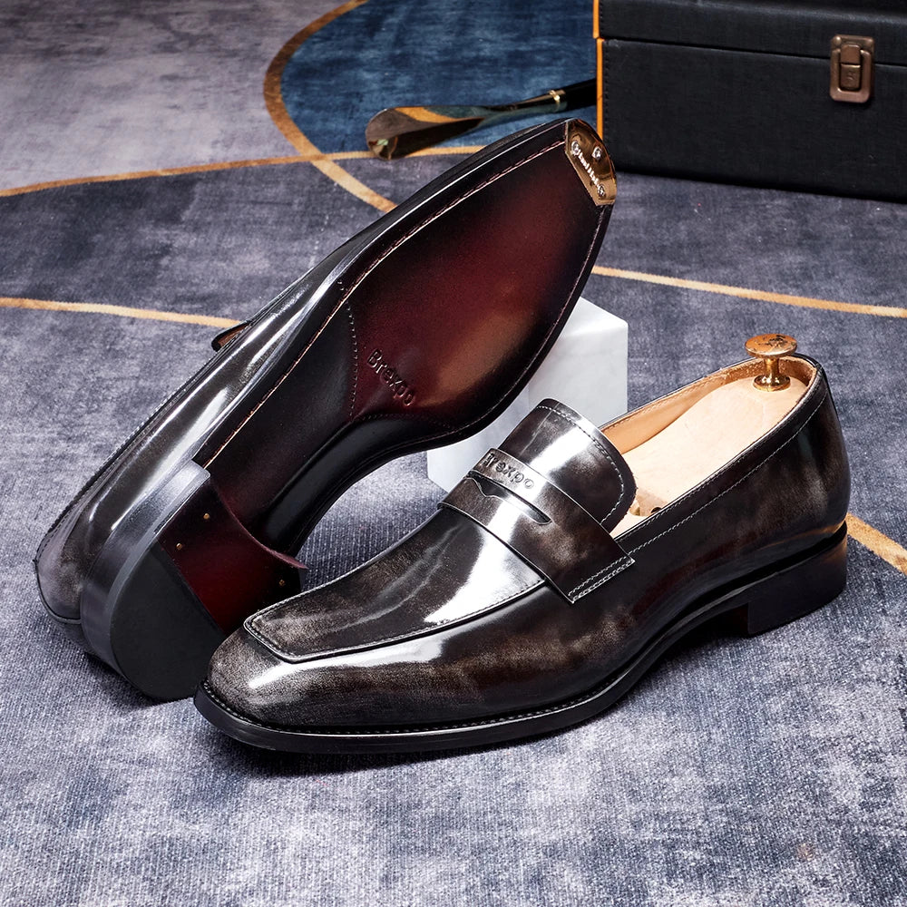 Hand-Stitched Genuine Leather Slip-On Loafers