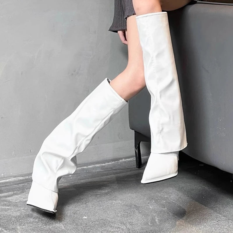 High Elegant Women Pointed Toe High Chelsea Boots