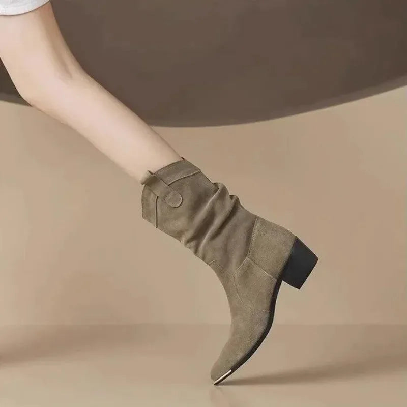 Classic Suede Pointy Toe Chelsea Wedge Heel Ankle Boots