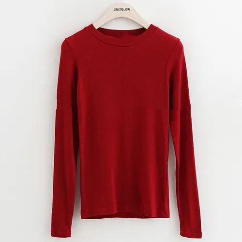 Slim Fit Plain Long Sleeve Tops Round Neck Bodysuit Regular Casual T-Shirts