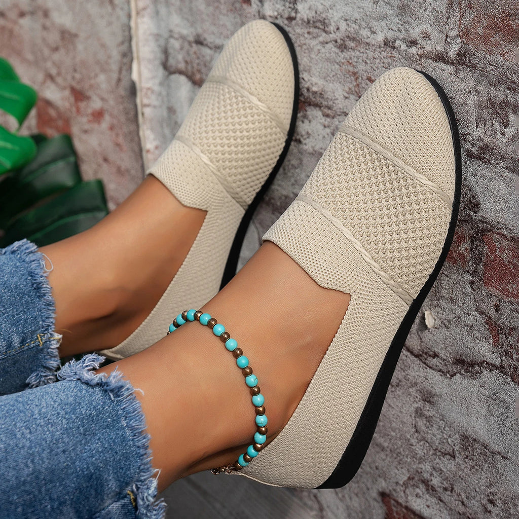 Stylish and Comfortable Knitted Shoes, Round-Toe Low-Cut Slip-Ons, Walking Shoes