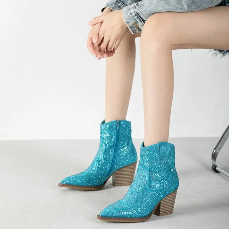 Full Diamond Style Pointed Toe Chelsea Boots