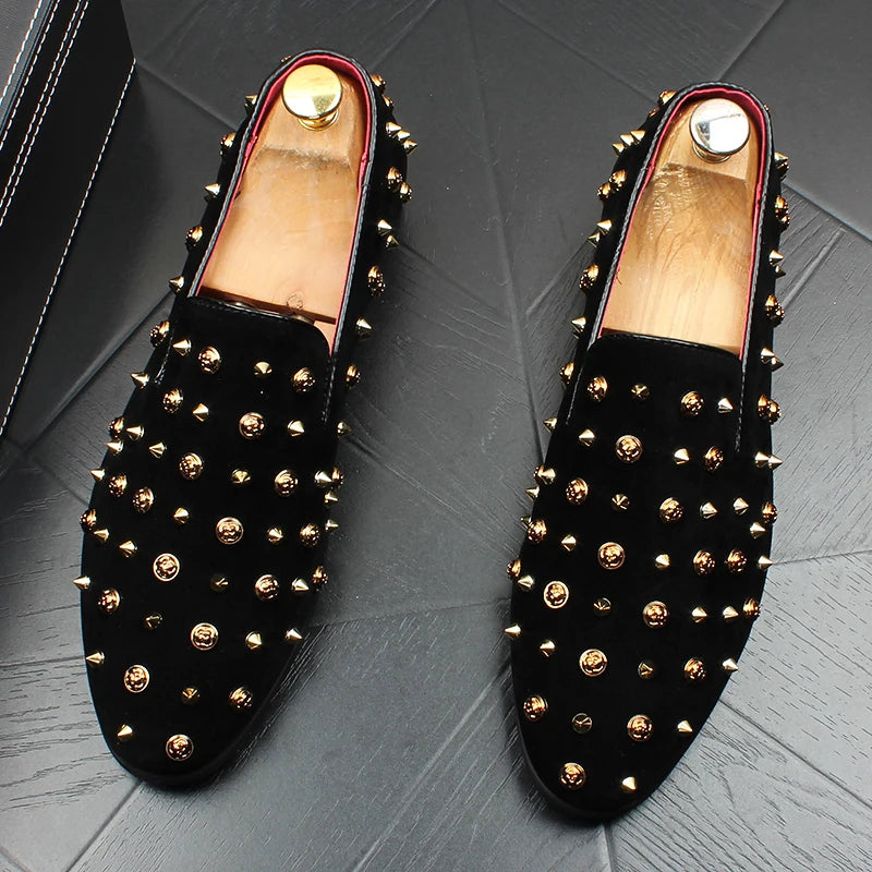 Pointed Rivet Embroidery Rhinestone Casual Loafers